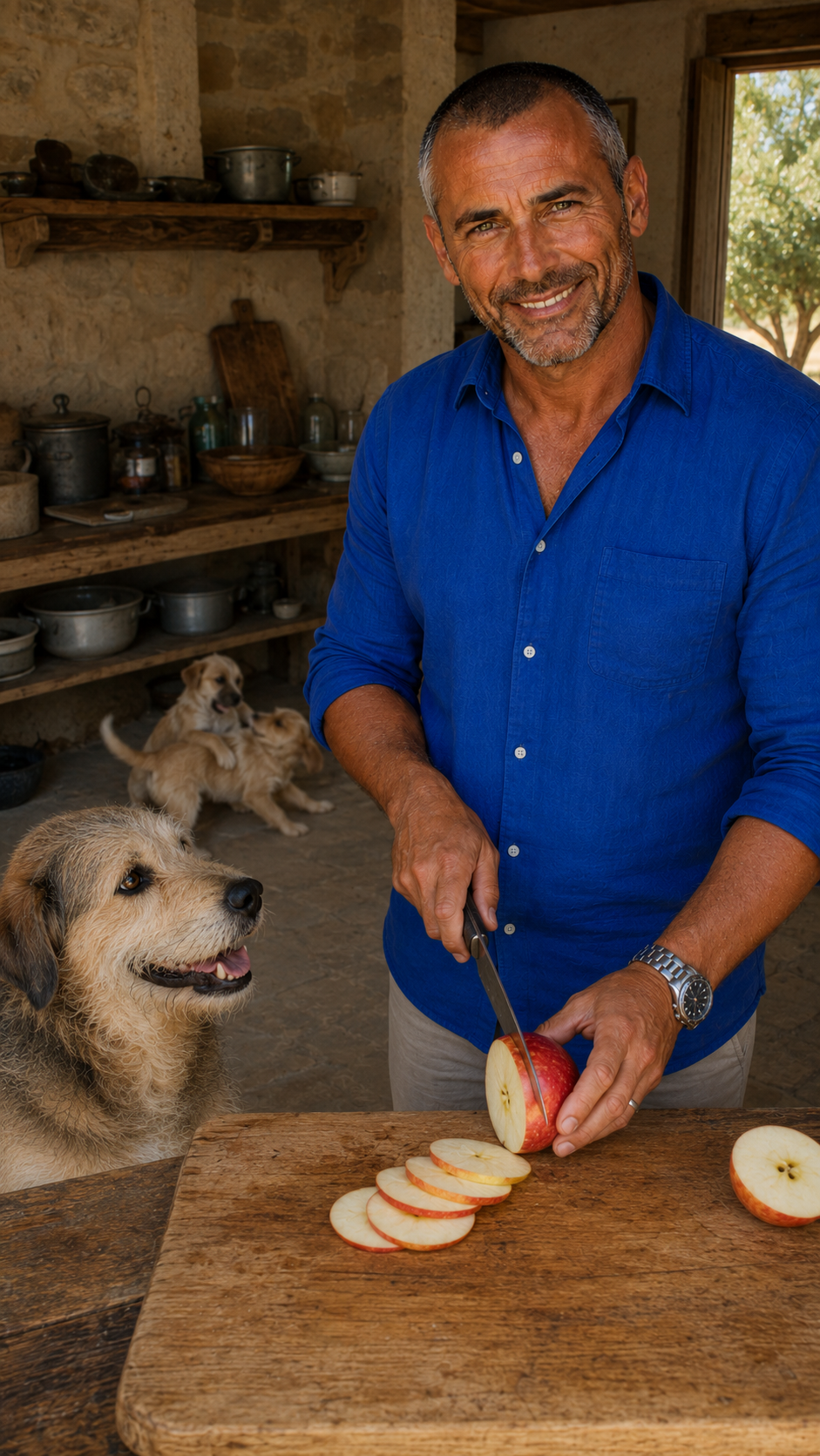 Bruno Martin e Max na cozinha preparando alimentação saudável