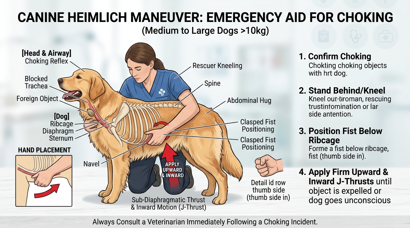 Diagrama de Maniobra de Heimlich en Perros Medianos y Grandes